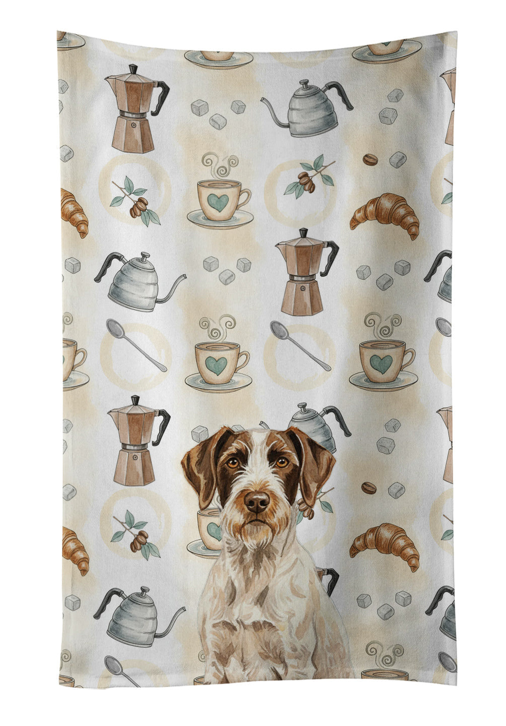 Liver and White German Wirehaired Pointer Coffee Bar Kitchen Towel Velour Plush Front and Cotton Loop Back Machine Washable