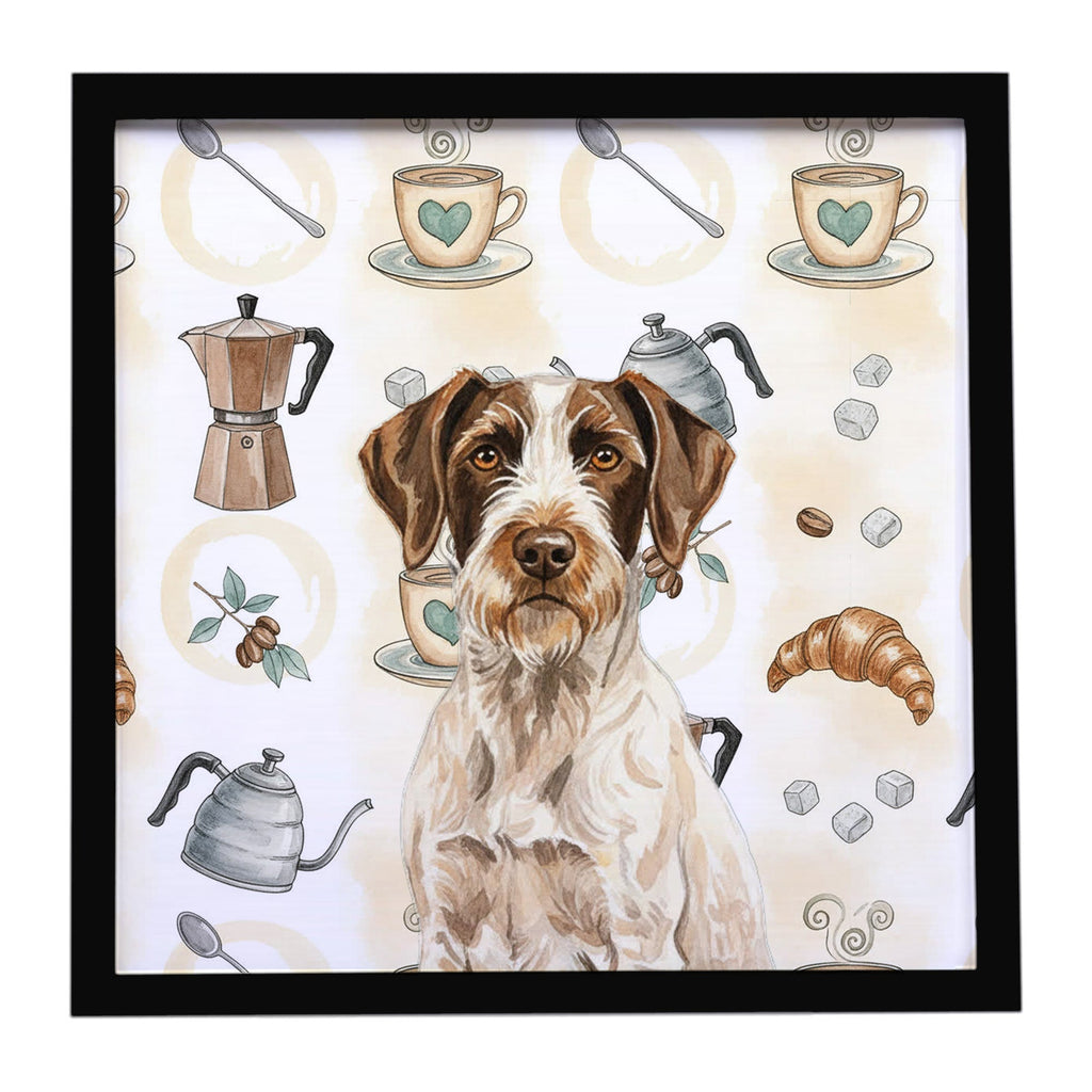 Liver and White German Wirehaired Pointer Coffee Bar Framed Metal Print Bathroom, Kitchen, Office, Home Decor Wall Art Ready to Hang, Square, 8X8