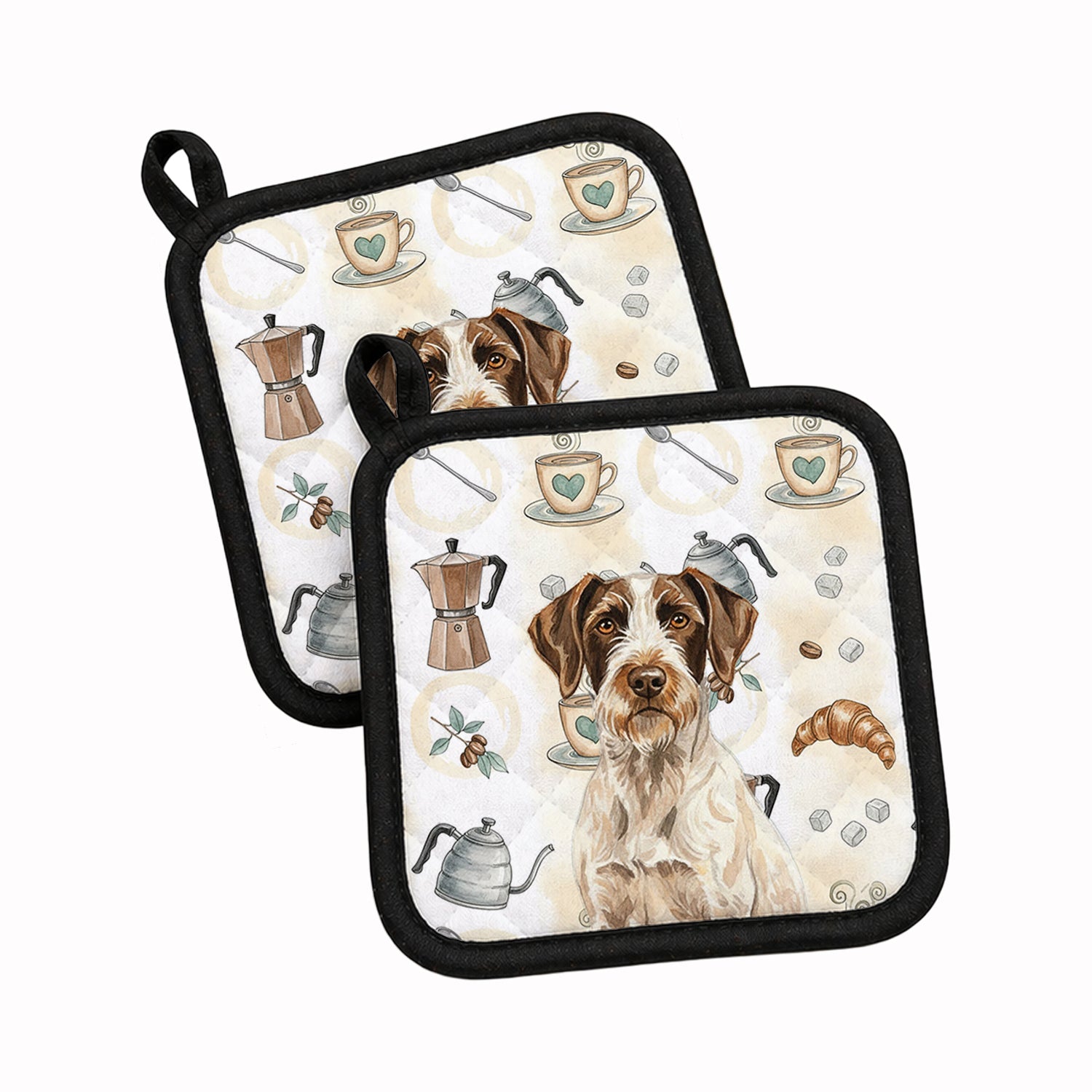 Liver and White German Wirehaired Pointer Coffee Bar Pot Holder Set of 2 Heat Resistant Quilted Hot Pads 7.5 x 7.5 Inch, Insulated Kitchen Trivets for Cooking & Baking