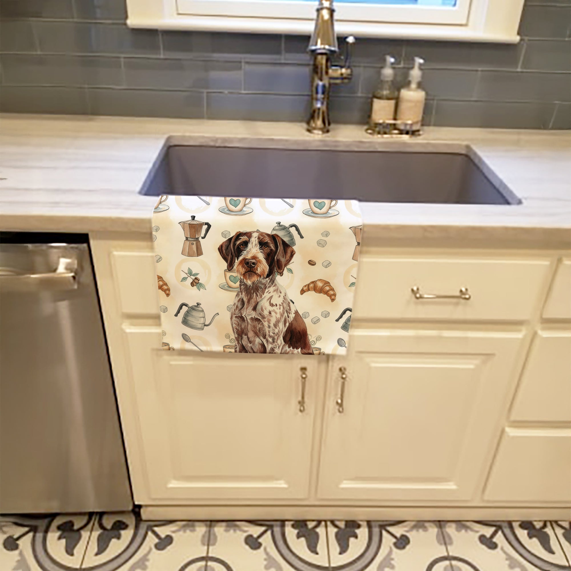 Roan German Wirehaired Pointer Coffee Bar Kitchen Towel Velour Plush Front and Cotton Loop Back Machine Washable