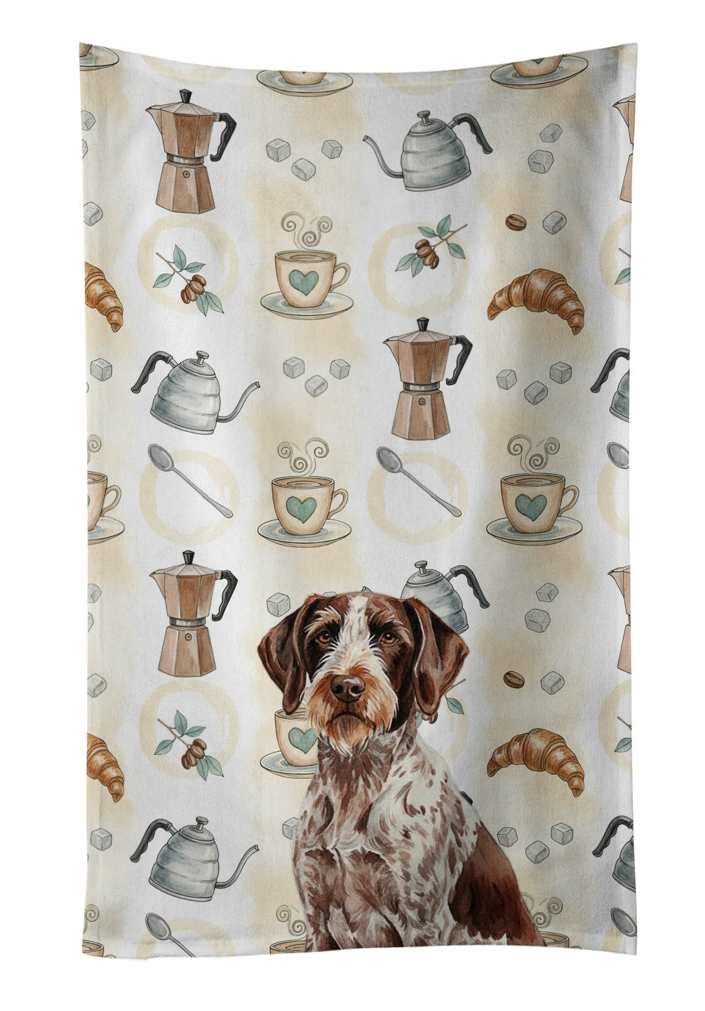 Roan German Wirehaired Pointer Coffee Bar Kitchen Towel Velour Plush Front and Cotton Loop Back Machine Washable