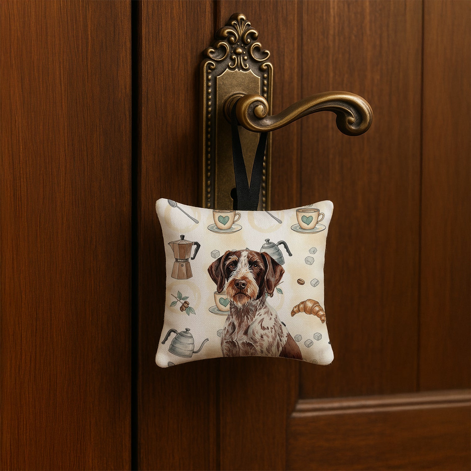 Roan German Wirehaired Pointer Coffee Bar Hanging Square Fabric Ornament 3.5 � 3.5 Decorative Door-Knob & Tree Hanger, Soft Fabric