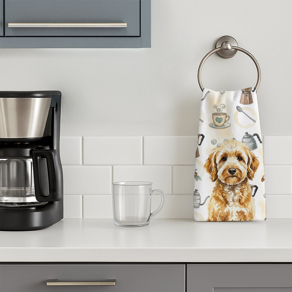 Goldendoodle Coffee Bar Kitchen Towel Velour Plush Front and Cotton Loop Back Machine Washable
