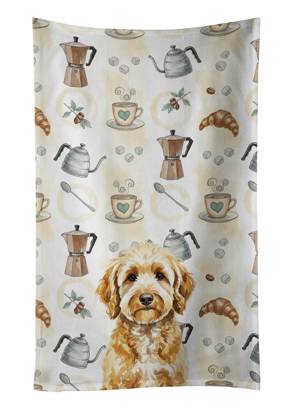 Goldendoodle Coffee Bar Kitchen Towel Velour Plush Front and Cotton Loop Back Machine Washable