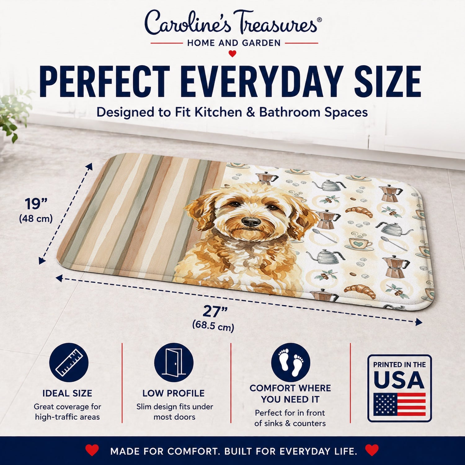 Goldendoodle Coffee Bar Memory Foam Kitchen Mat Machine Washable Anti-Fatigue Cushion Comfort Bath or Kitchen Rug