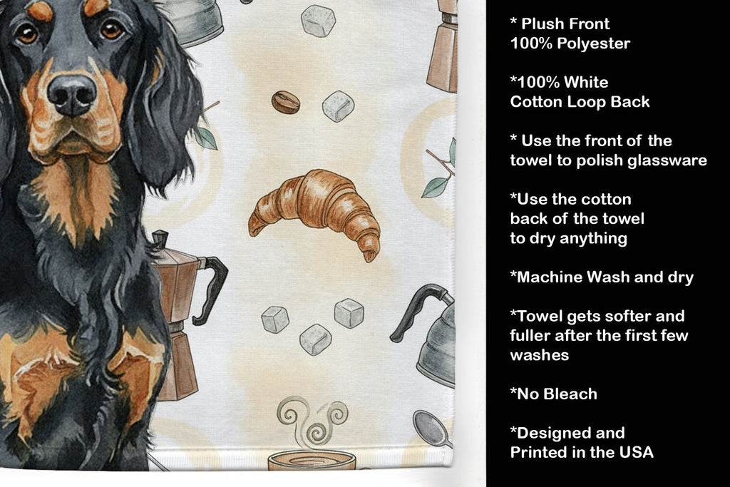 Gordon Setter Coffee Bar Kitchen Towel Velour Plush Front and Cotton Loop Back Machine Washable