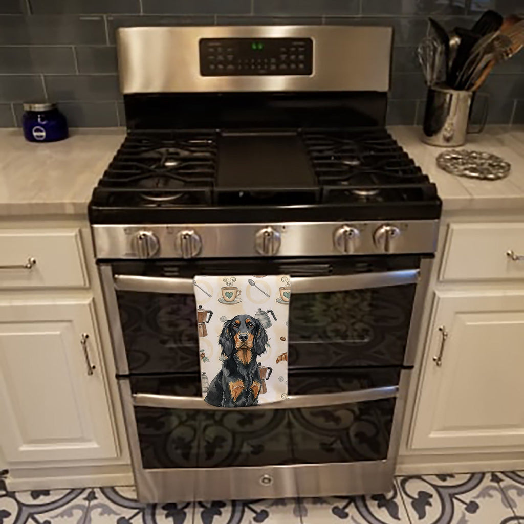 Gordon Setter Coffee Bar Kitchen Towel Velour Plush Front and Cotton Loop Back Machine Washable