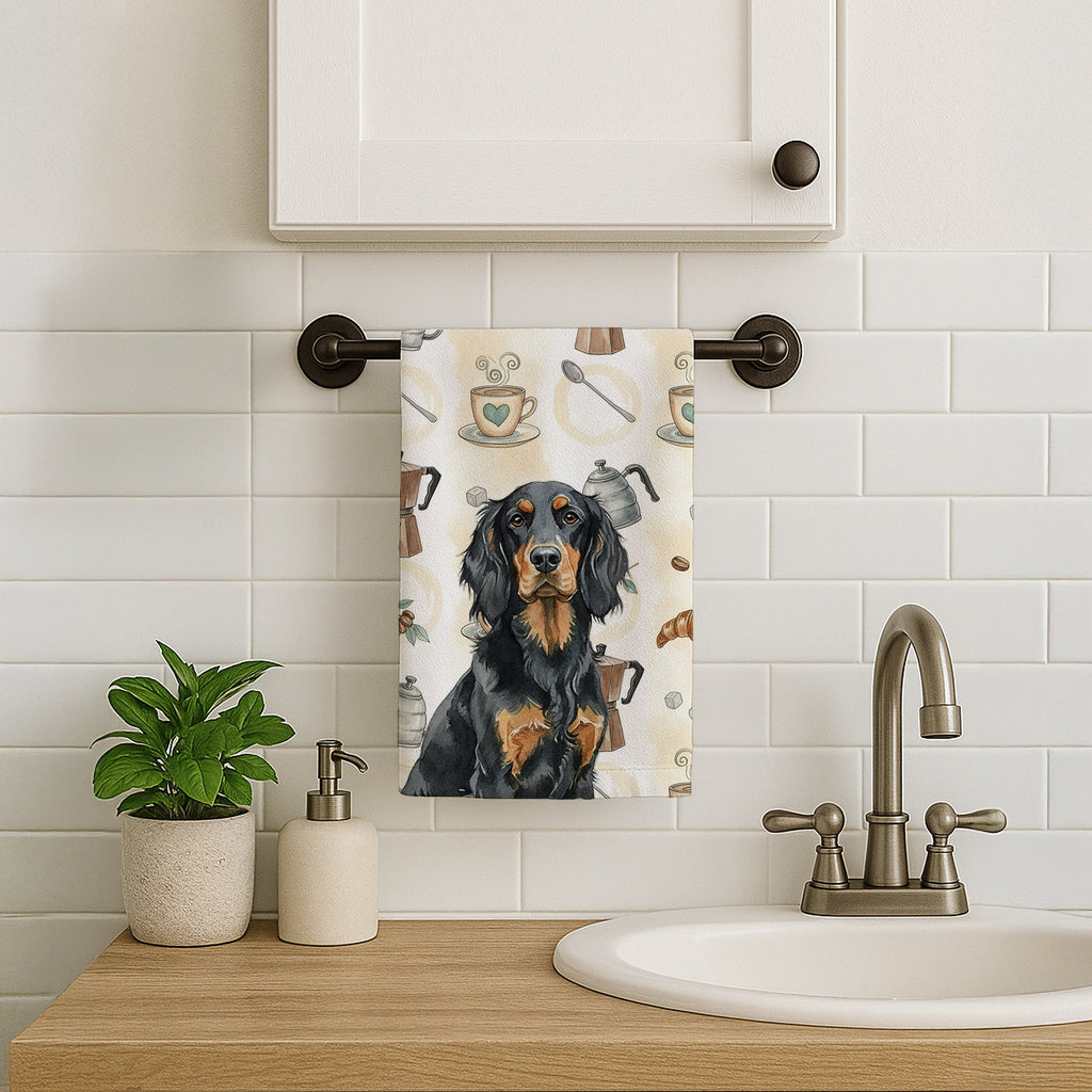 Gordon Setter Coffee Bar Kitchen Towel Velour Plush Front and Cotton Loop Back Machine Washable