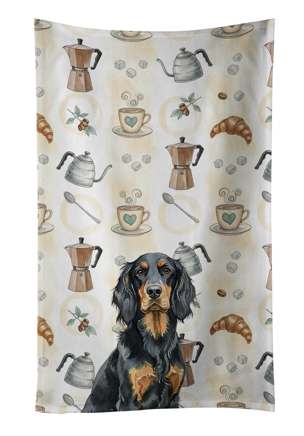 Gordon Setter Coffee Bar Kitchen Towel Velour Plush Front and Cotton Loop Back Machine Washable