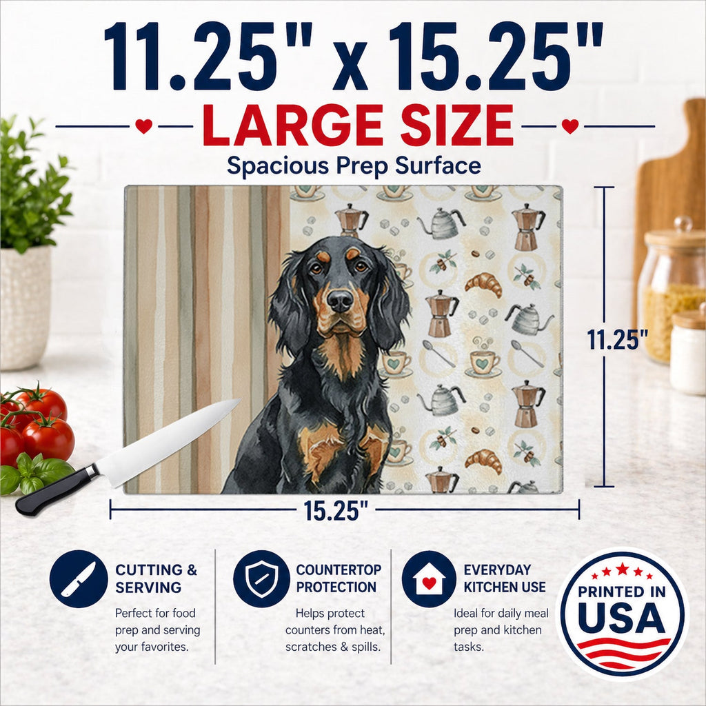 Gordon Setter Coffee Bar Cutting Board Tempered Glass Kitchen Cutting Surface, Heat Resistant Chopping, Non-Slip Feet, Food Prep & Serving
