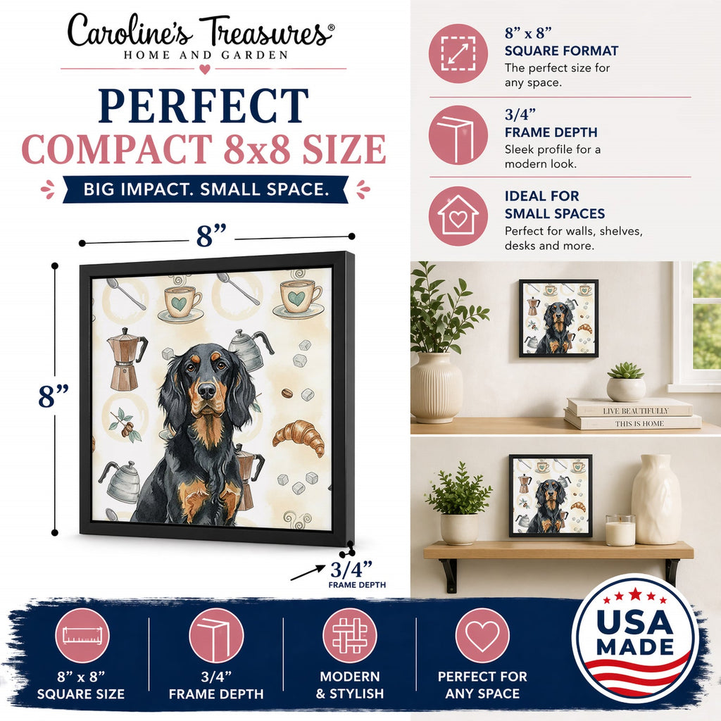 Gordon Setter Coffee Bar Framed Metal Print Bathroom, Kitchen, Office, Home Decor Wall Art Ready to Hang, Square, 8X8