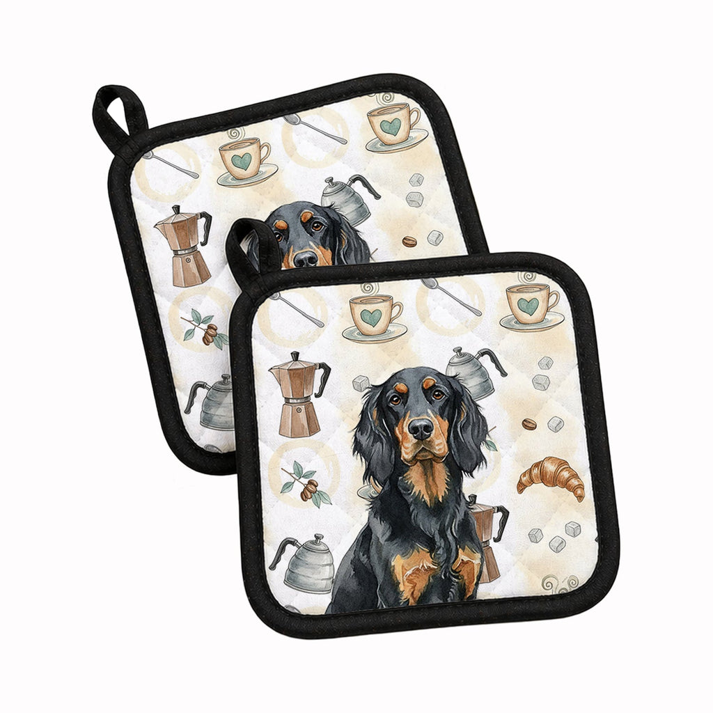 Gordon Setter Coffee Bar Pot Holder Set of 2 Heat Resistant Quilted Hot Pads 7.5 x 7.5 Inch, Insulated Kitchen Trivets for Cooking & Baking