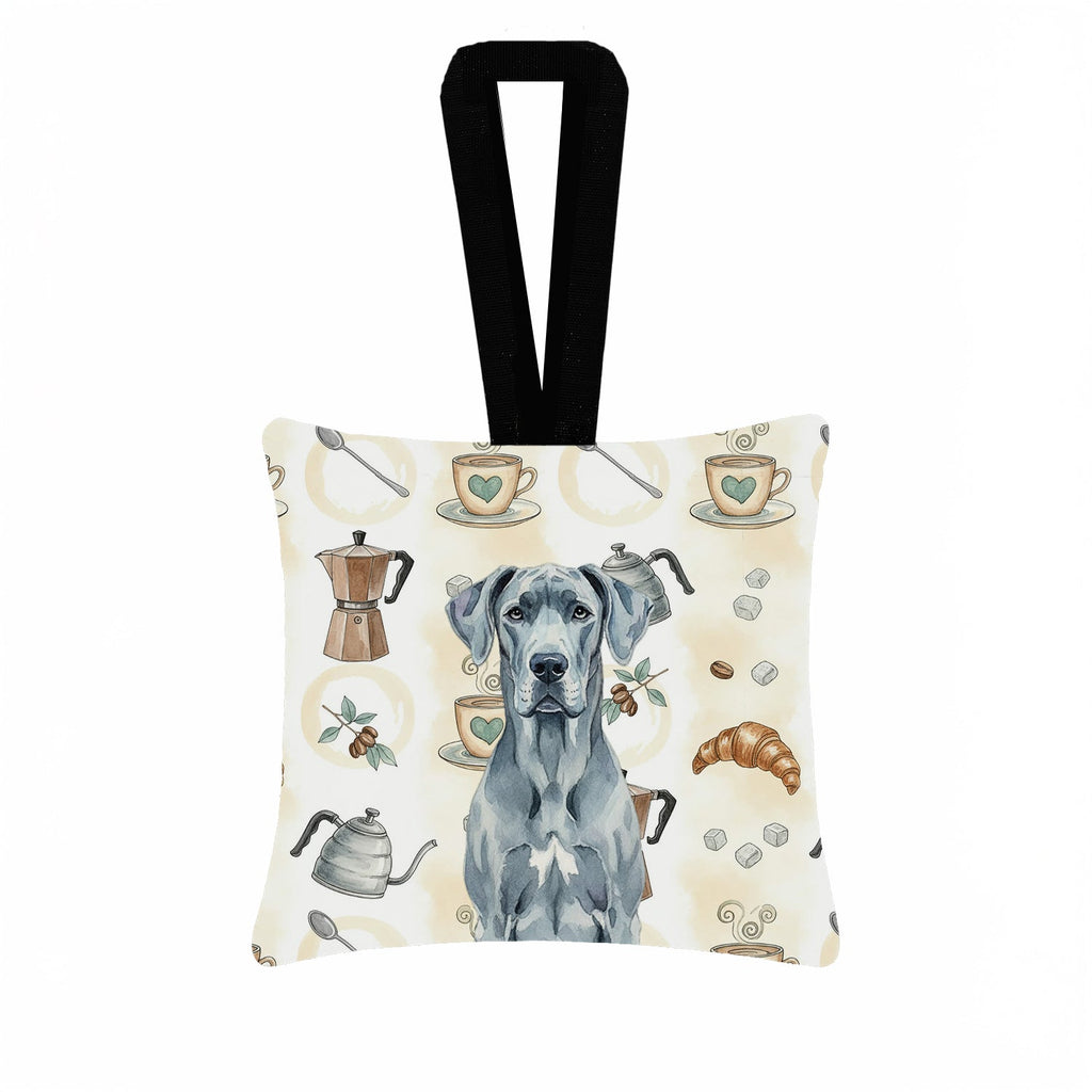 Blue Great Dane Coffee Bar Hanging Square Fabric Ornament 3.5 � 3.5 Decorative Door-Knob & Tree Hanger, Soft Fabric