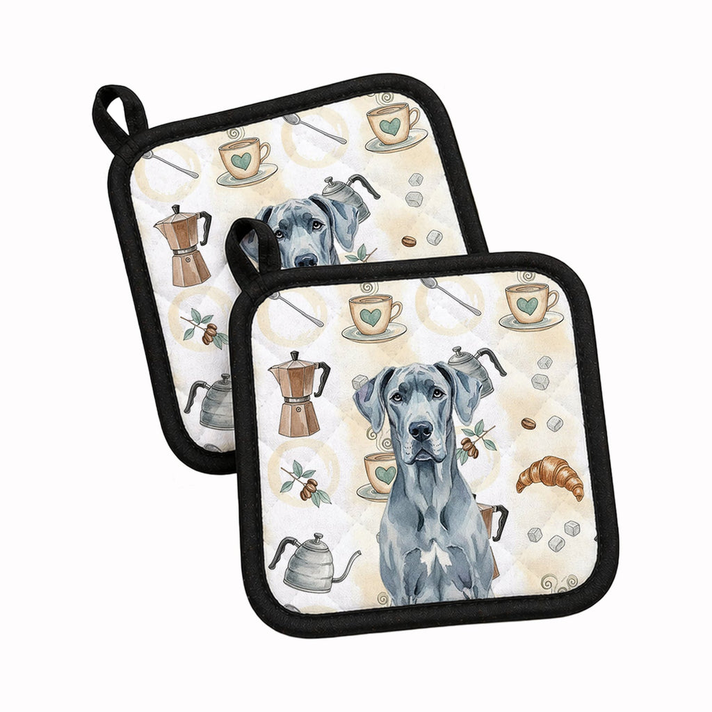 Blue Great Dane Coffee Bar Pot Holder Set of 2 Heat Resistant Quilted Hot Pads 7.5 x 7.5 Inch, Insulated Kitchen Trivets for Cooking & Baking