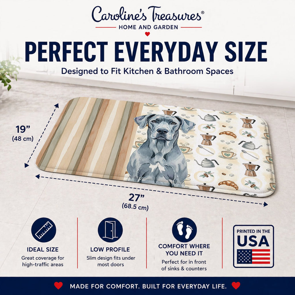 Blue Great Dane Coffee Bar Memory Foam Kitchen Mat Machine Washable Anti-Fatigue Cushion Comfort Bath or Kitchen Rug