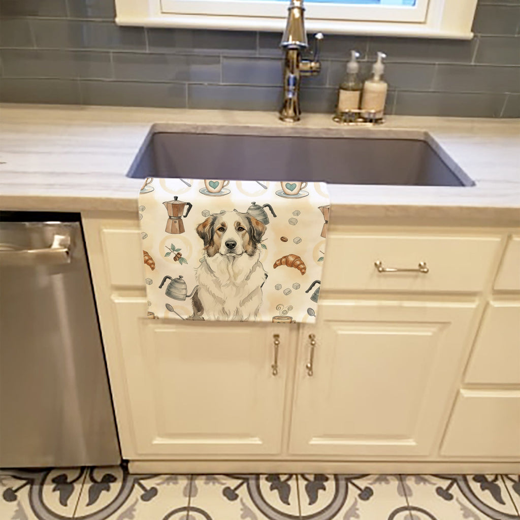 Badger Great Pyrenees Coffee Bar Kitchen Towel Velour Plush Front and Cotton Loop Back Machine Washable