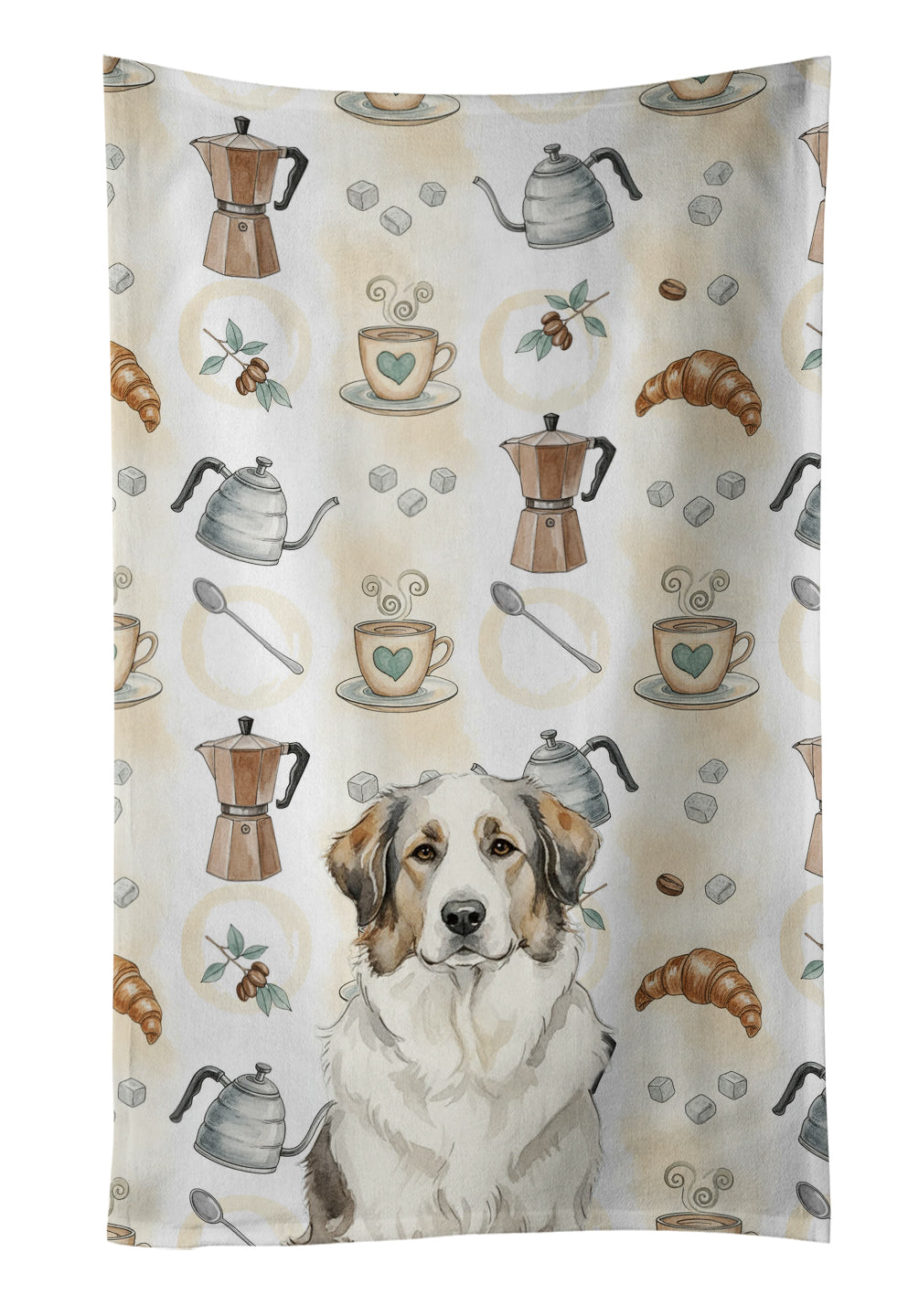 Badger Great Pyrenees Coffee Bar Kitchen Towel Velour Plush Front and Cotton Loop Back Machine Washable