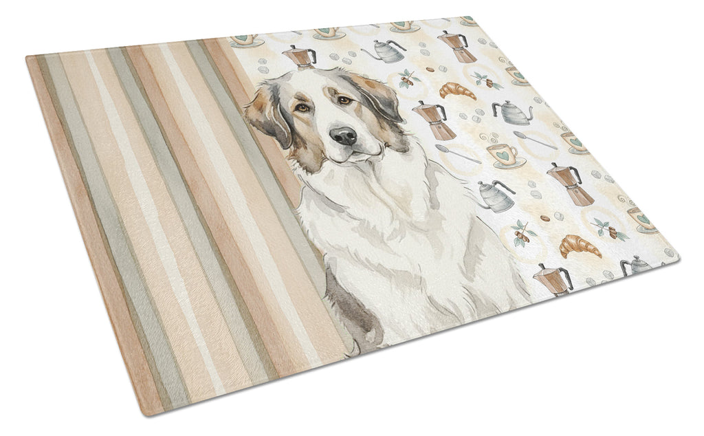 Badger Great Pyrenees Coffee Bar Cutting Board Tempered Glass Kitchen Cutting Surface, Heat Resistant Chopping, Non-Slip Feet, Food Prep & Serving
