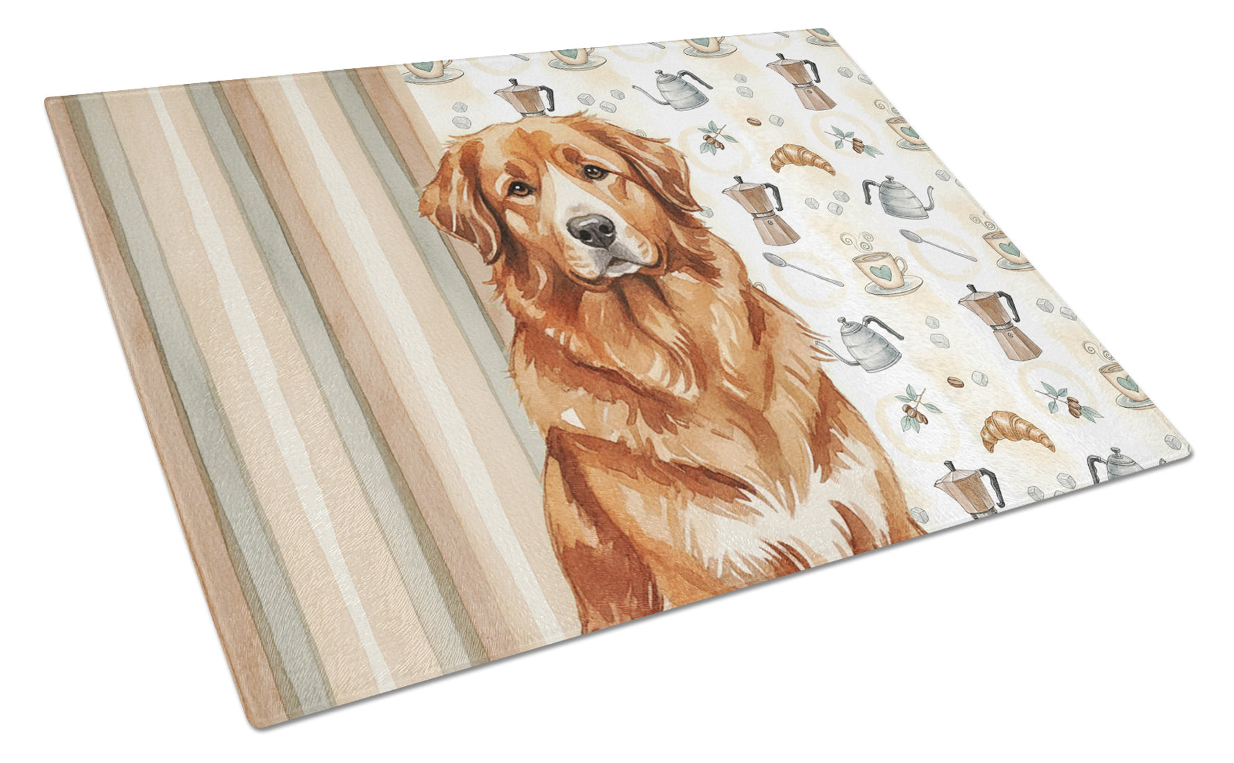 Reddish Brown Great Pyrenees Coffee Bar Cutting Board Tempered Glass Kitchen Cutting Surface, Heat Resistant Chopping, Non-Slip Feet, Food Prep & Serving