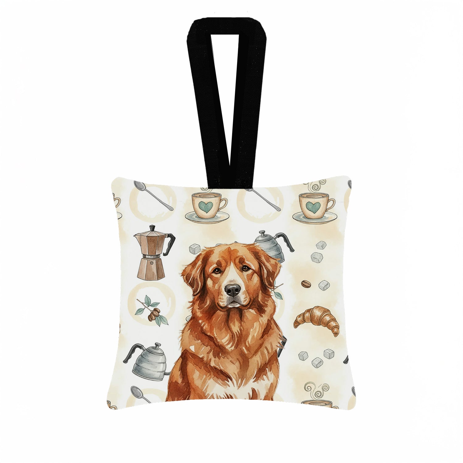 Reddish Brown Great Pyrenees Coffee Bar Hanging Square Fabric Ornament 3.5 � 3.5 Decorative Door-Knob & Tree Hanger, Soft Fabric