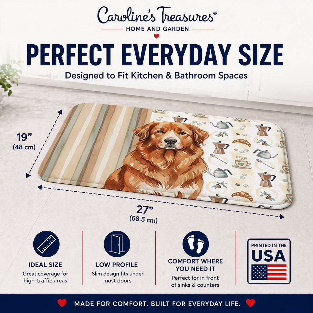 Reddish Brown Great Pyrenees Coffee Bar Memory Foam Kitchen Mat Machine Washable Anti-Fatigue Cushion Comfort Bath or Kitchen Rug
