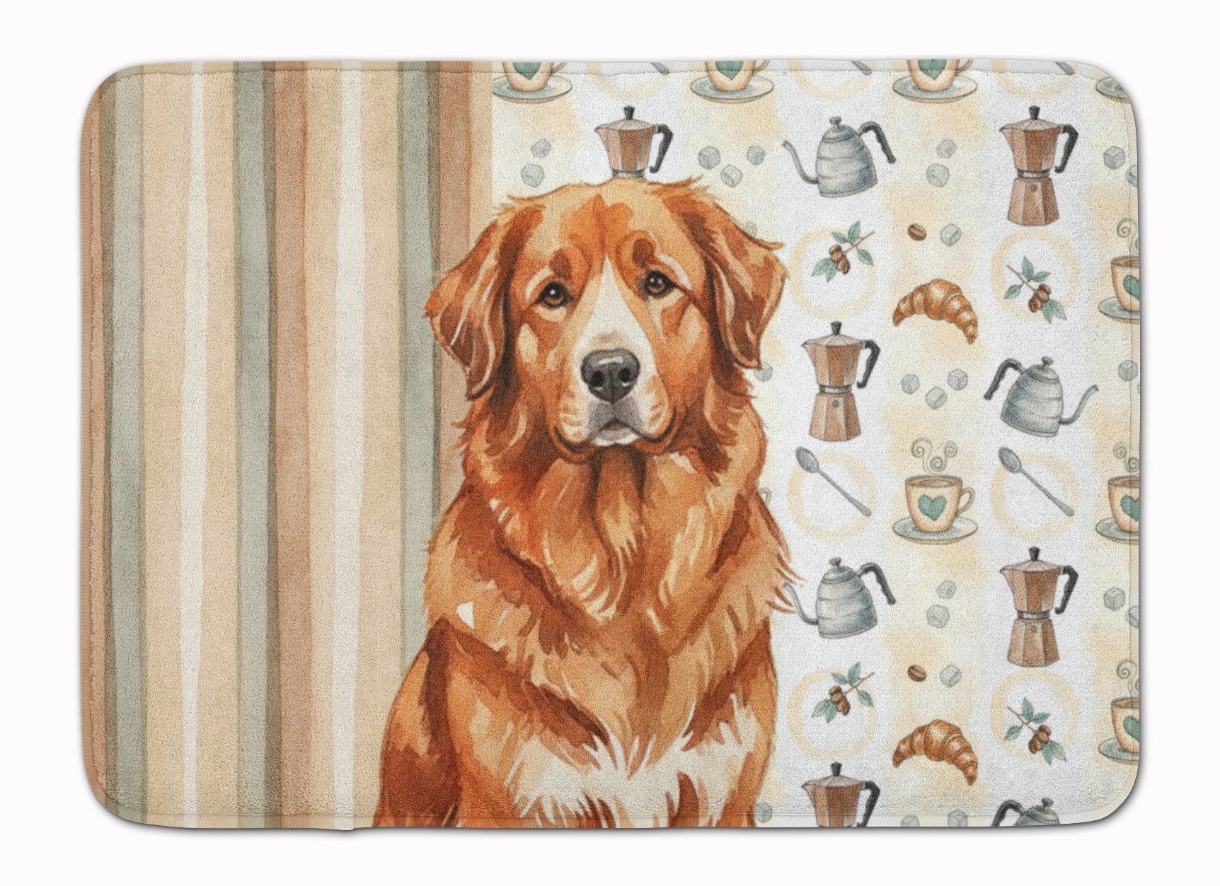 Reddish Brown Great Pyrenees Coffee Bar Memory Foam Kitchen Mat Machine Washable Anti-Fatigue Cushion Comfort Bath or Kitchen Rug