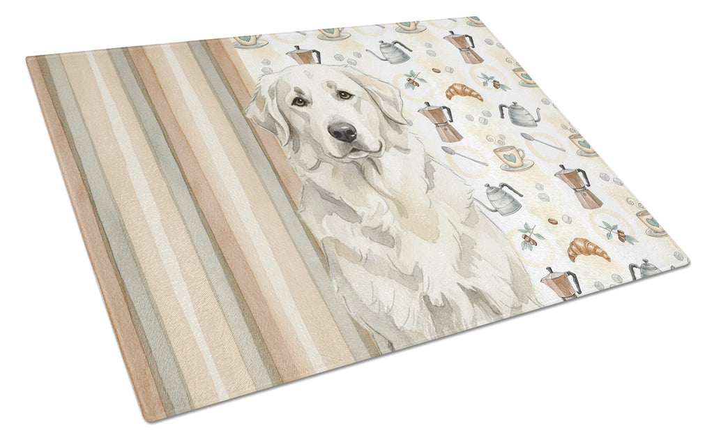 White Great Pyrenees Coffee Bar Cutting Board Tempered Glass Kitchen Cutting Surface, Heat Resistant Chopping, Non-Slip Feet, Food Prep & Serving