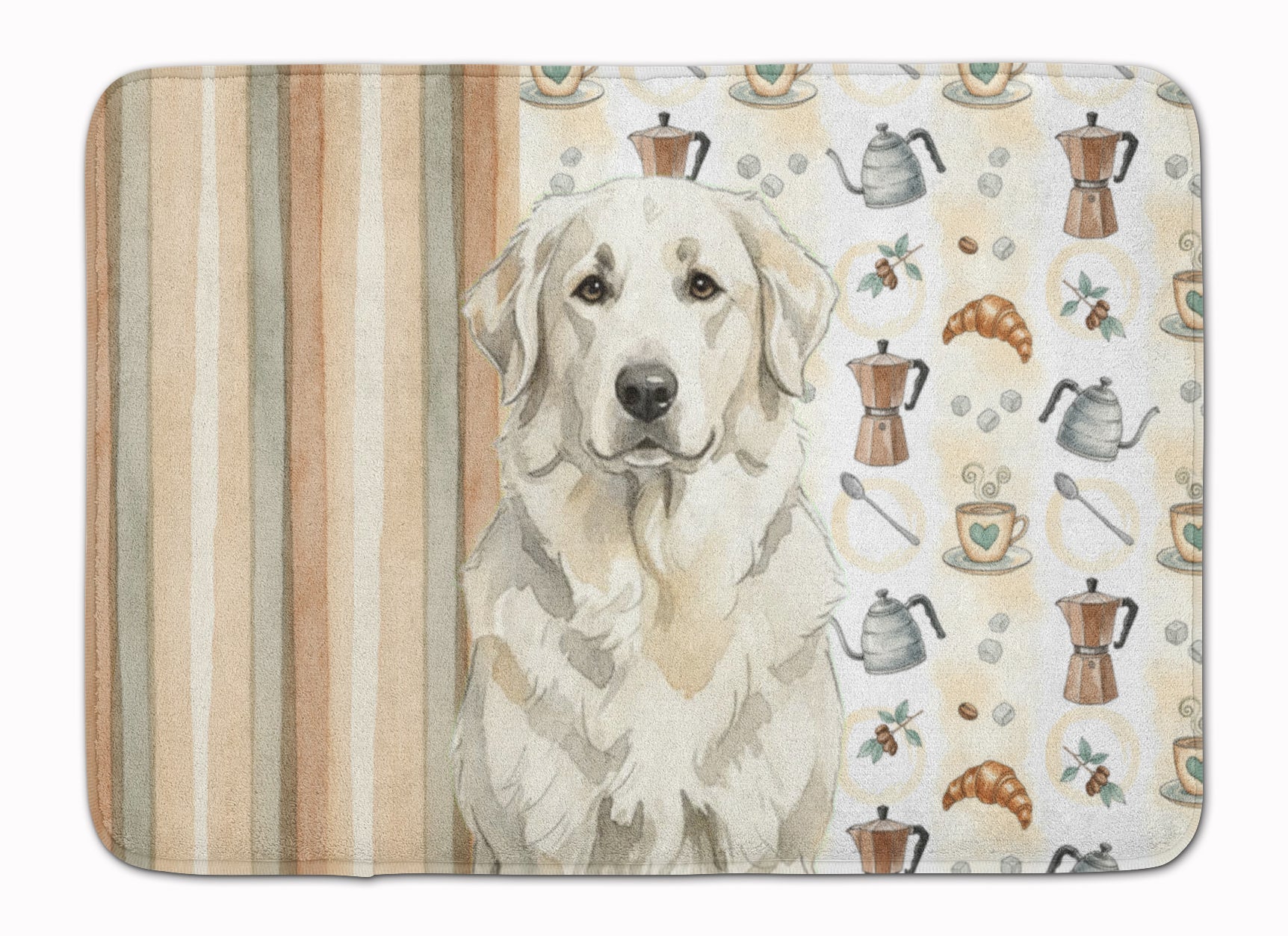 White Great Pyrenees Coffee Bar Memory Foam Kitchen Mat Machine Washable Anti-Fatigue Cushion Comfort Bath or Kitchen Rug