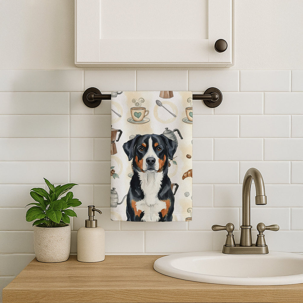 Greater Swiss Mountain Dog Coffee Bar Kitchen Towel Velour Plush Front and Cotton Loop Back Machine Washable