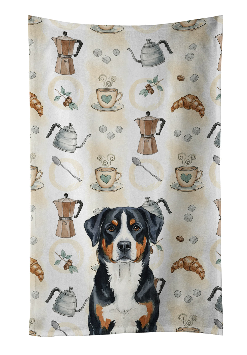 Greater Swiss Mountain Dog Coffee Bar Kitchen Towel Velour Plush Front and Cotton Loop Back Machine Washable