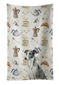 Black and White Greyhound Coffee Bar Kitchen Towel Velour Plush Front and Cotton Loop Back Machine Washable