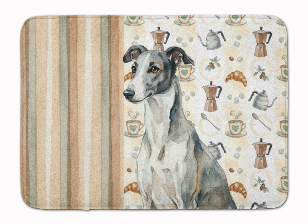 Black and White Greyhound Coffee Bar Memory Foam Kitchen Mat Machine Washable Anti-Fatigue Cushion Comfort Bath or Kitchen Rug