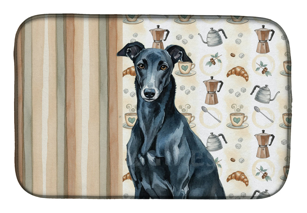Black Greyhound Coffee Bar Dish Drying Mat Absorbent Dish Drying Mat Pad for Kitchen Counter Dish Drainer Mat for Countertop, 14 x 21", Multicolor