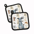 Blue Brindle Greyhound Coffee Bar Pot Holder Set of 2 Heat Resistant Quilted Hot Pads 7.5 x 7.5 Inch, Insulated Kitchen Trivets for Cooking & Baking
