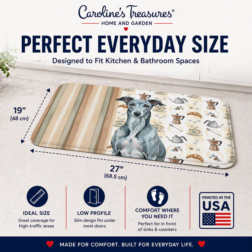 Blue Brindle Greyhound Coffee Bar Memory Foam Kitchen Mat Machine Washable Anti-Fatigue Cushion Comfort Bath or Kitchen Rug