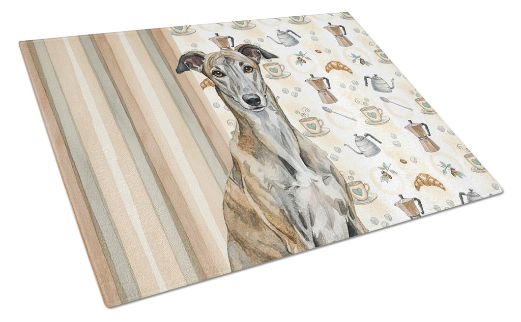 Brindle Greyhound Coffee Bar Cutting Board Tempered Glass Kitchen Cutting Surface, Heat Resistant Chopping, Non-Slip Feet, Food Prep & Serving