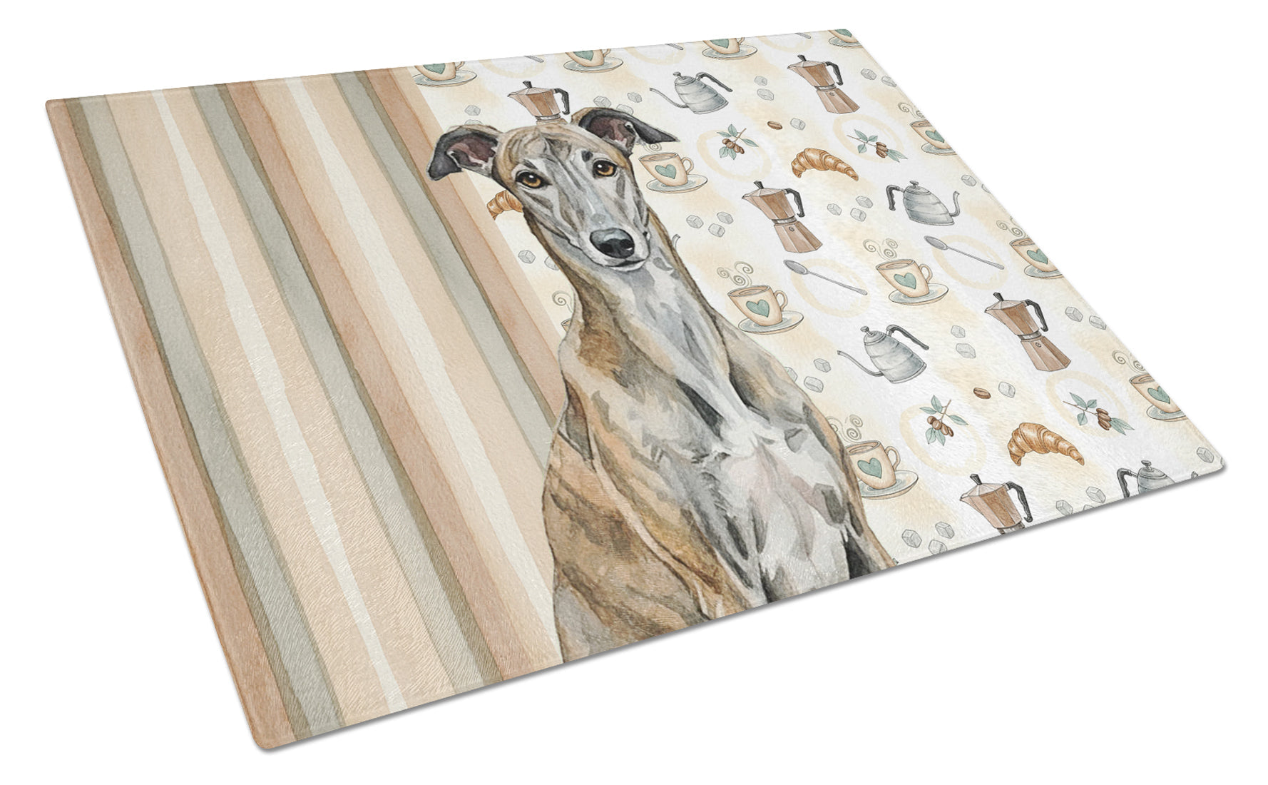 Brindle Greyhound Coffee Bar Cutting Board Tempered Glass Kitchen Cutting Surface, Heat Resistant Chopping, Non-Slip Feet, Food Prep & Serving