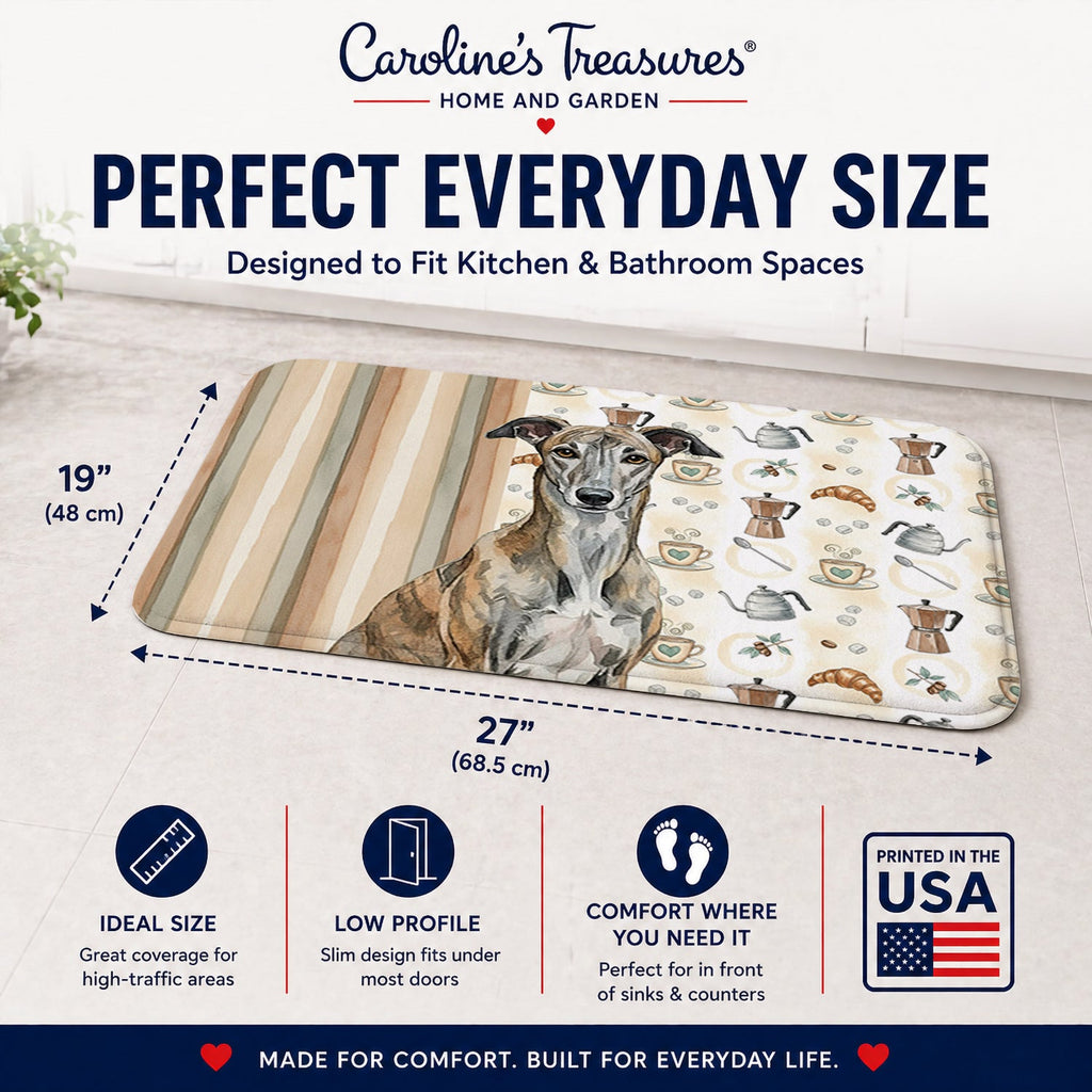 Brindle Greyhound Coffee Bar Memory Foam Kitchen Mat Machine Washable Anti-Fatigue Cushion Comfort Bath or Kitchen Rug