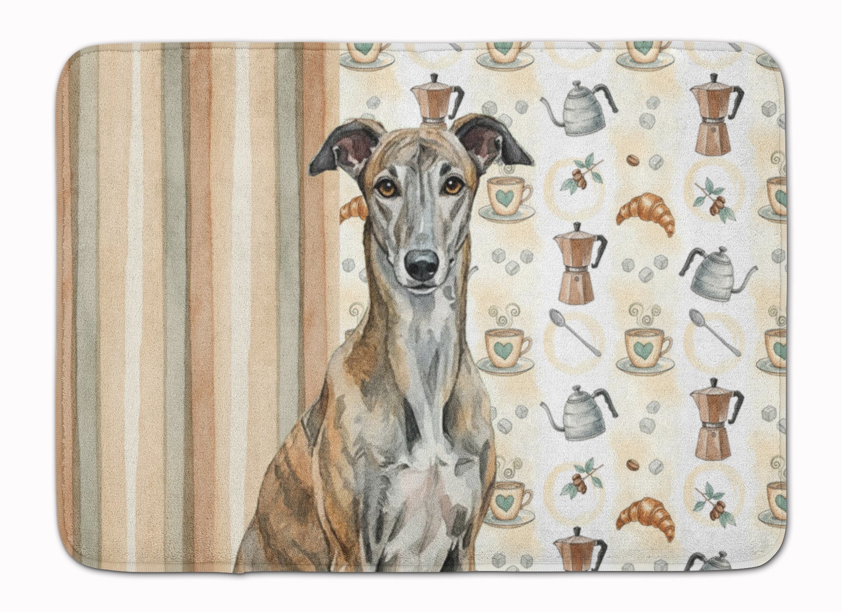 Brindle Greyhound Coffee Bar Memory Foam Kitchen Mat Machine Washable Anti-Fatigue Cushion Comfort Bath or Kitchen Rug