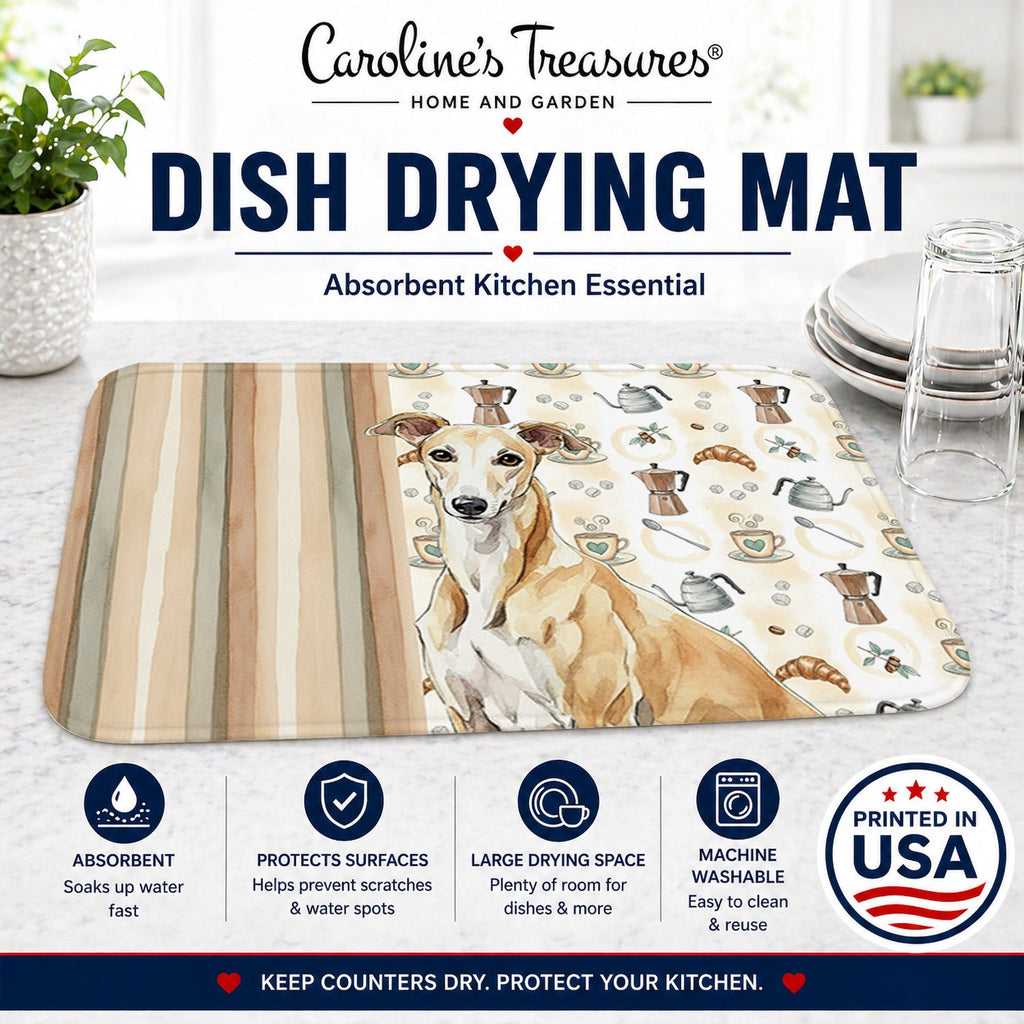 Fawn Greyhound Coffee Bar Dish Drying Mat Absorbent Dish Drying Mat Pad for Kitchen Counter Dish Drainer Mat for Countertop, 14 x 21", Multicolor