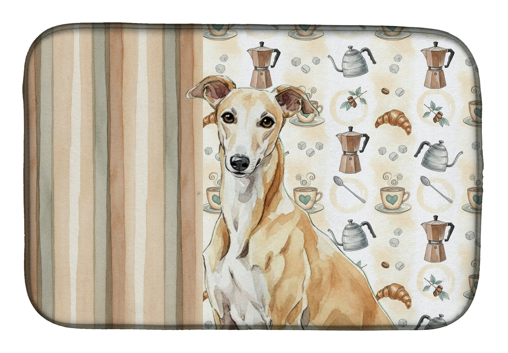 Fawn Greyhound Coffee Bar Dish Drying Mat Absorbent Dish Drying Mat Pad for Kitchen Counter Dish Drainer Mat for Countertop, 14 x 21", Multicolor