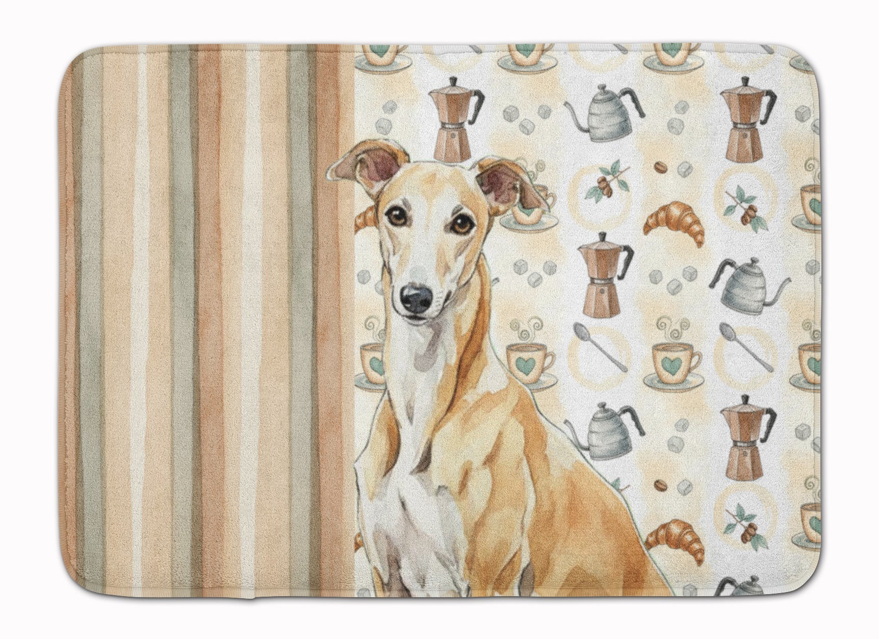 Fawn Greyhound Coffee Bar Memory Foam Kitchen Mat Machine Washable Anti-Fatigue Cushion Comfort Bath or Kitchen Rug