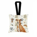 Red Greyhound Coffee Bar Hanging Square Fabric Ornament 3.5 � 3.5 Decorative Door-Knob & Tree Hanger, Soft Fabric