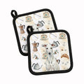 White Greyhound Coffee Bar Pot Holder Set of 2 Heat Resistant Quilted Hot Pads 7.5 x 7.5 Inch, Insulated Kitchen Trivets for Cooking & Baking
