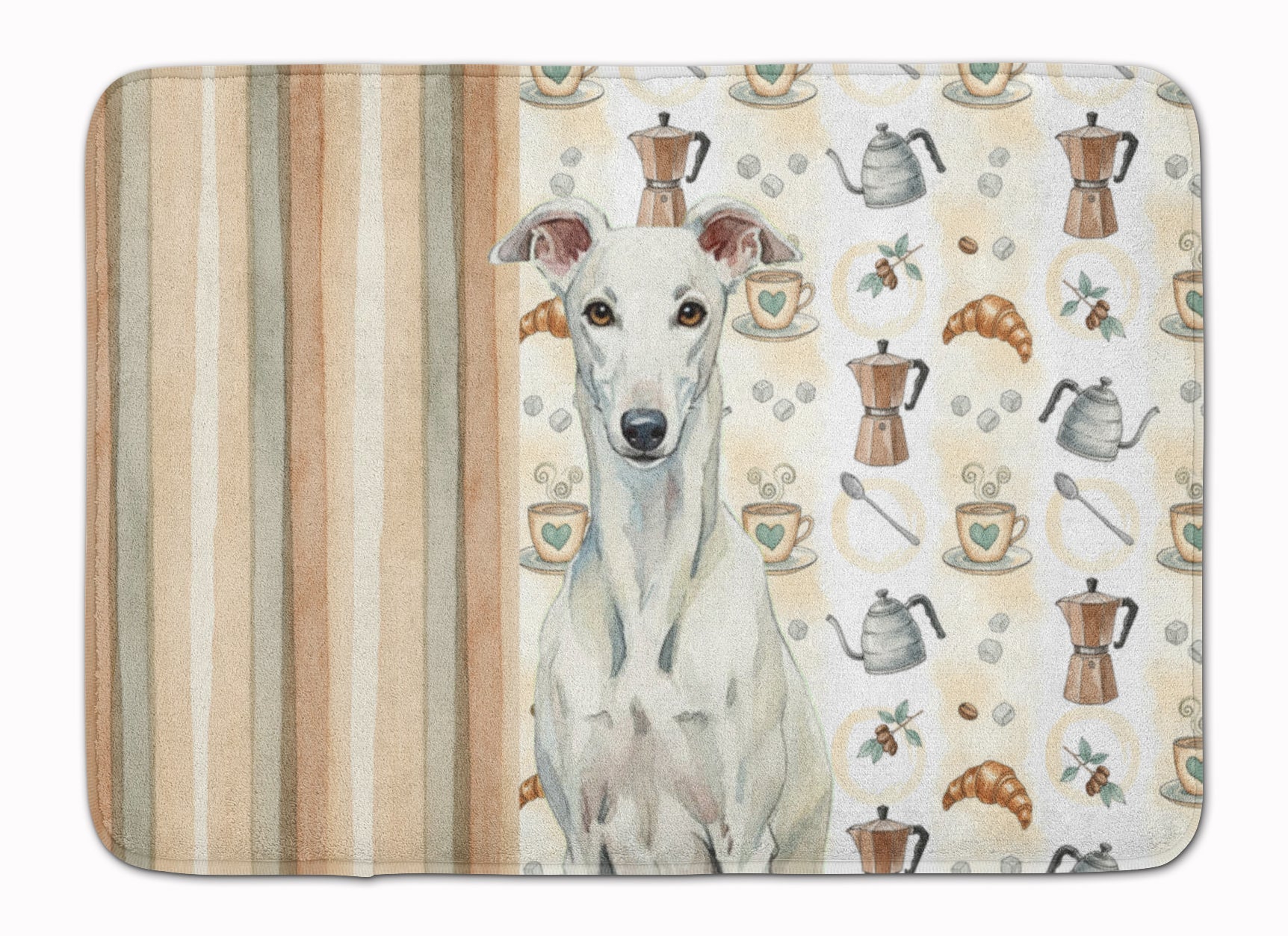 White Greyhound Coffee Bar Memory Foam Kitchen Mat Machine Washable Anti-Fatigue Cushion Comfort Bath or Kitchen Rug