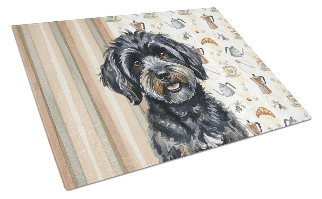 Black Havanese Coffee Bar Cutting Board Tempered Glass Kitchen Cutting Surface, Heat Resistant Chopping, Non-Slip Feet, Food Prep & Serving