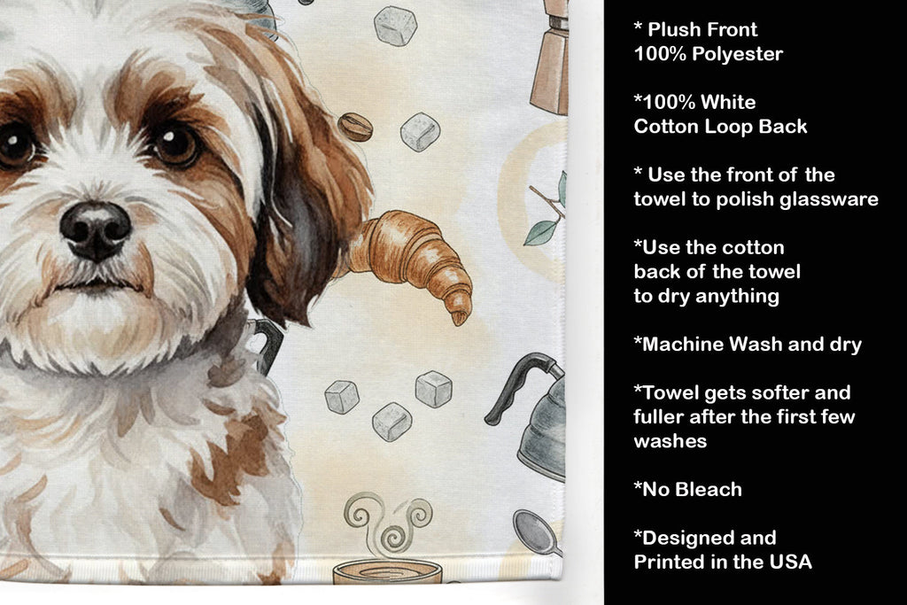 Parti-color Havanese Coffee Bar Kitchen Towel Velour Plush Front and Cotton Loop Back Machine Washable