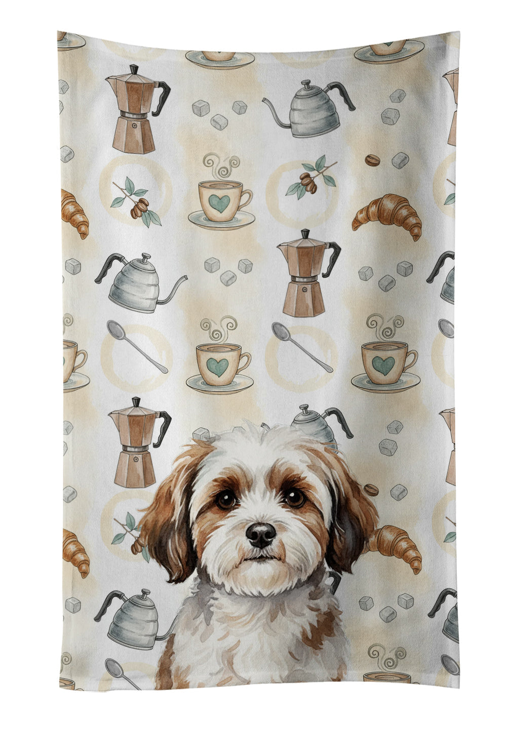 Parti-color Havanese Coffee Bar Kitchen Towel Velour Plush Front and Cotton Loop Back Machine Washable