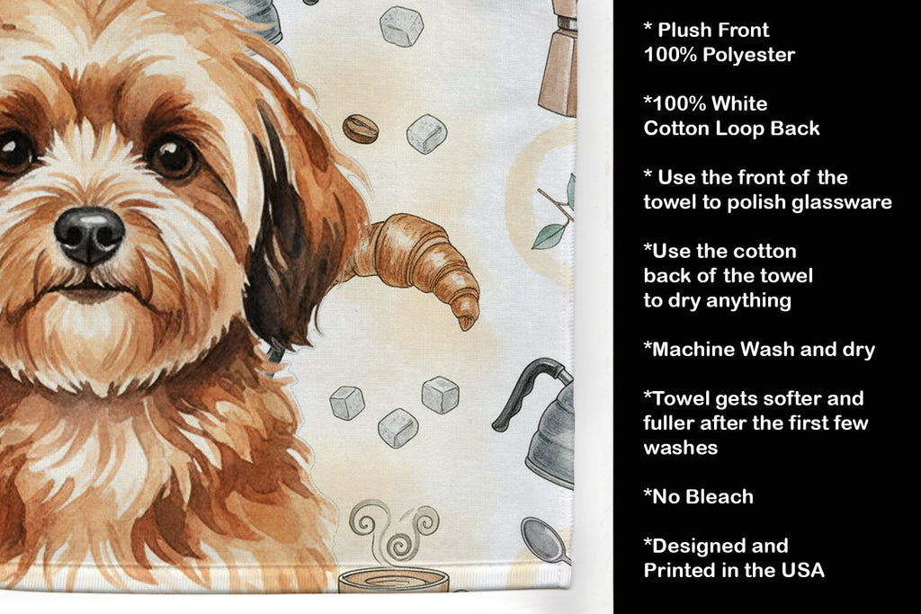 Sable Havanese Coffee Bar Kitchen Towel Velour Plush Front and Cotton Loop Back Machine Washable