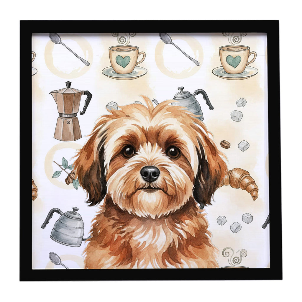 Sable Havanese Coffee Bar Framed Metal Print Bathroom, Kitchen, Office, Home Decor Wall Art Ready to Hang, Square, 8X8